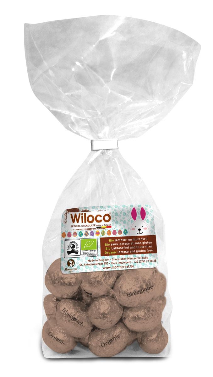 Wiloco Paaseitjes tropisch zwart/praliné kokosbl. bio+lacxtosevrij 150g